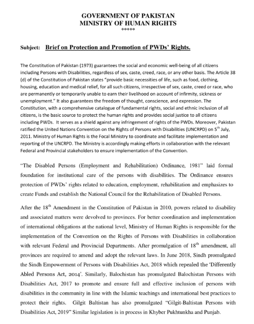 Brief on Protection and Promotion of PWD's Rights